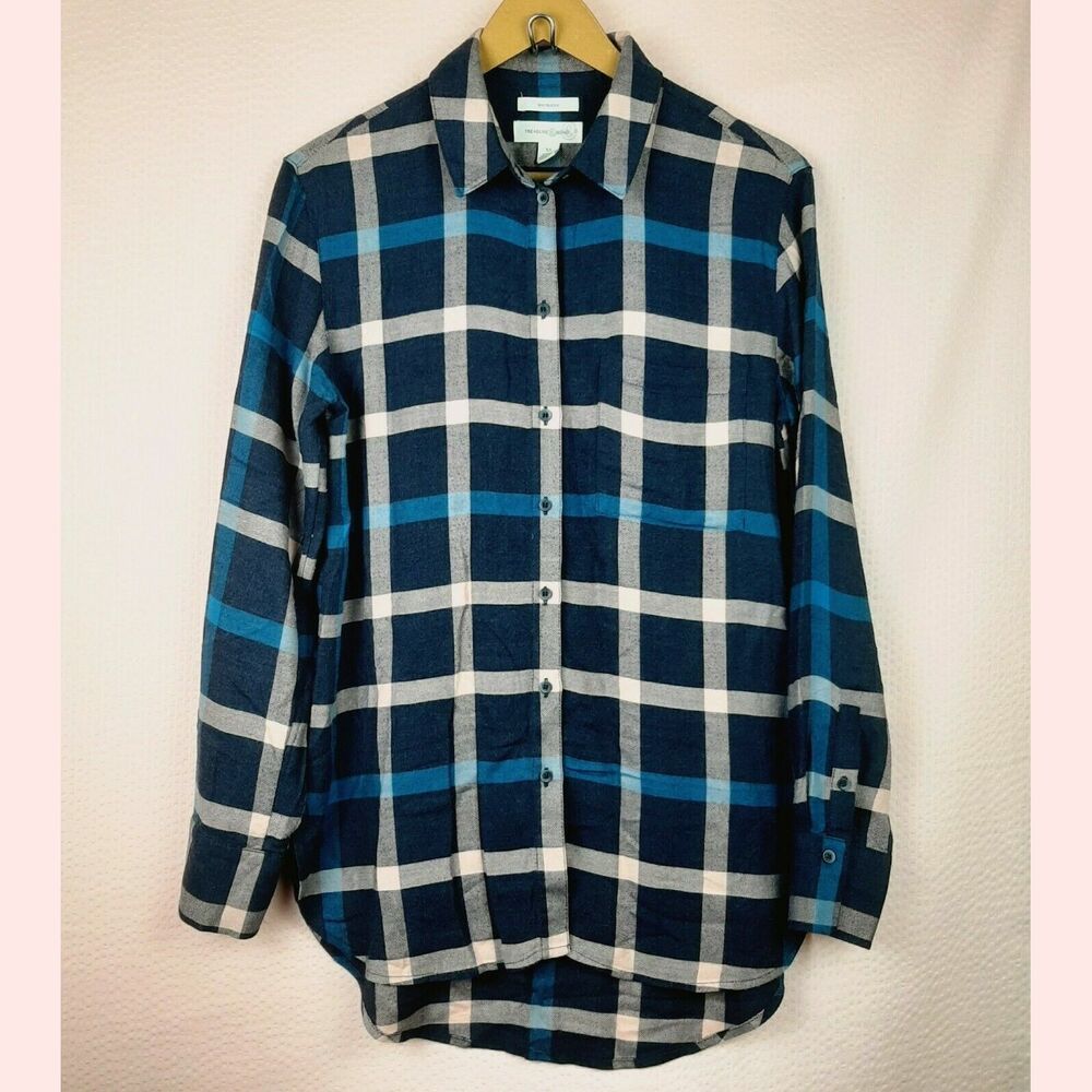 Treasure & Bond Women Shirt Plaid Soft and Cozy Rayon Classic Button Top Size XS